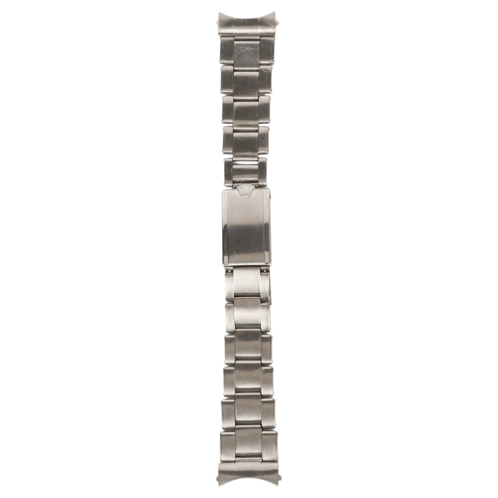 Rolex Vintage Rivet # 64 Stainless Steel Bracelet: Vintage Rolex Oyster rivet-link stainless steel standard wristwatch bracelet comprising eleven removable links and two end links stamped "64." The folding clasp is stamped with the Rolex coronet and s
