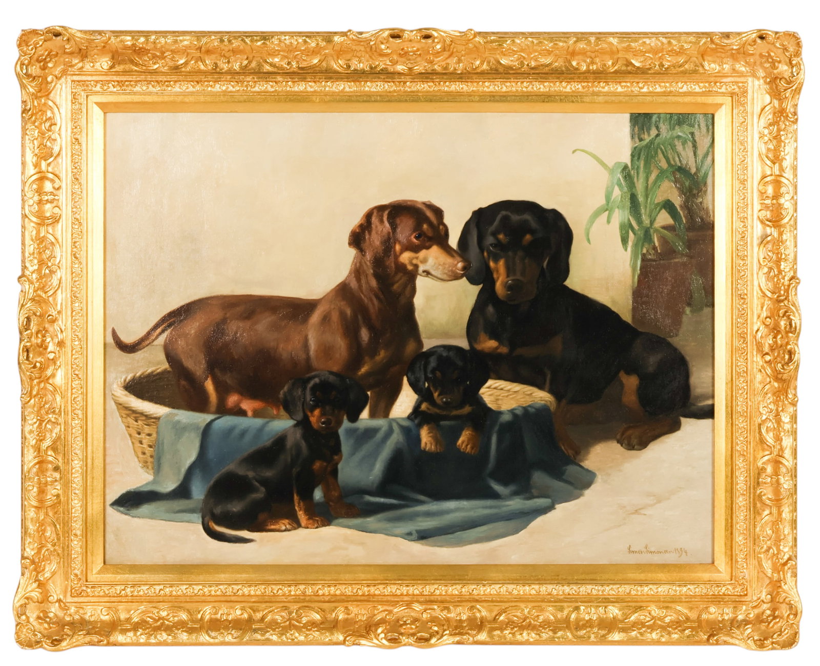 Simon Simonsen 1841-1928 Dachshund Family Painting (1 of 8)