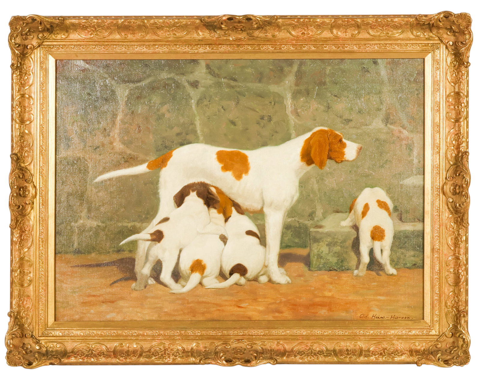 Pointer with Puppies Painting after A.H.C.Hansen (1 of 7)