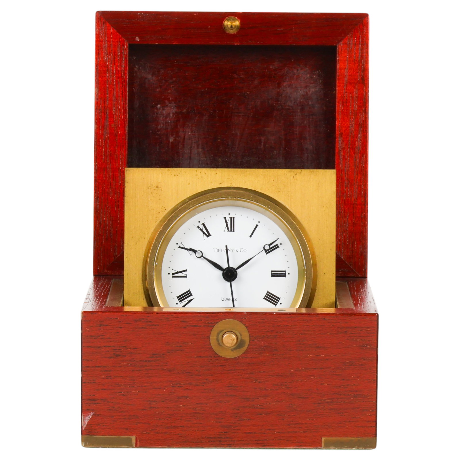 Tiffany Co Brass Mount Mahogany Quartz Desk Clock (1 of 6)