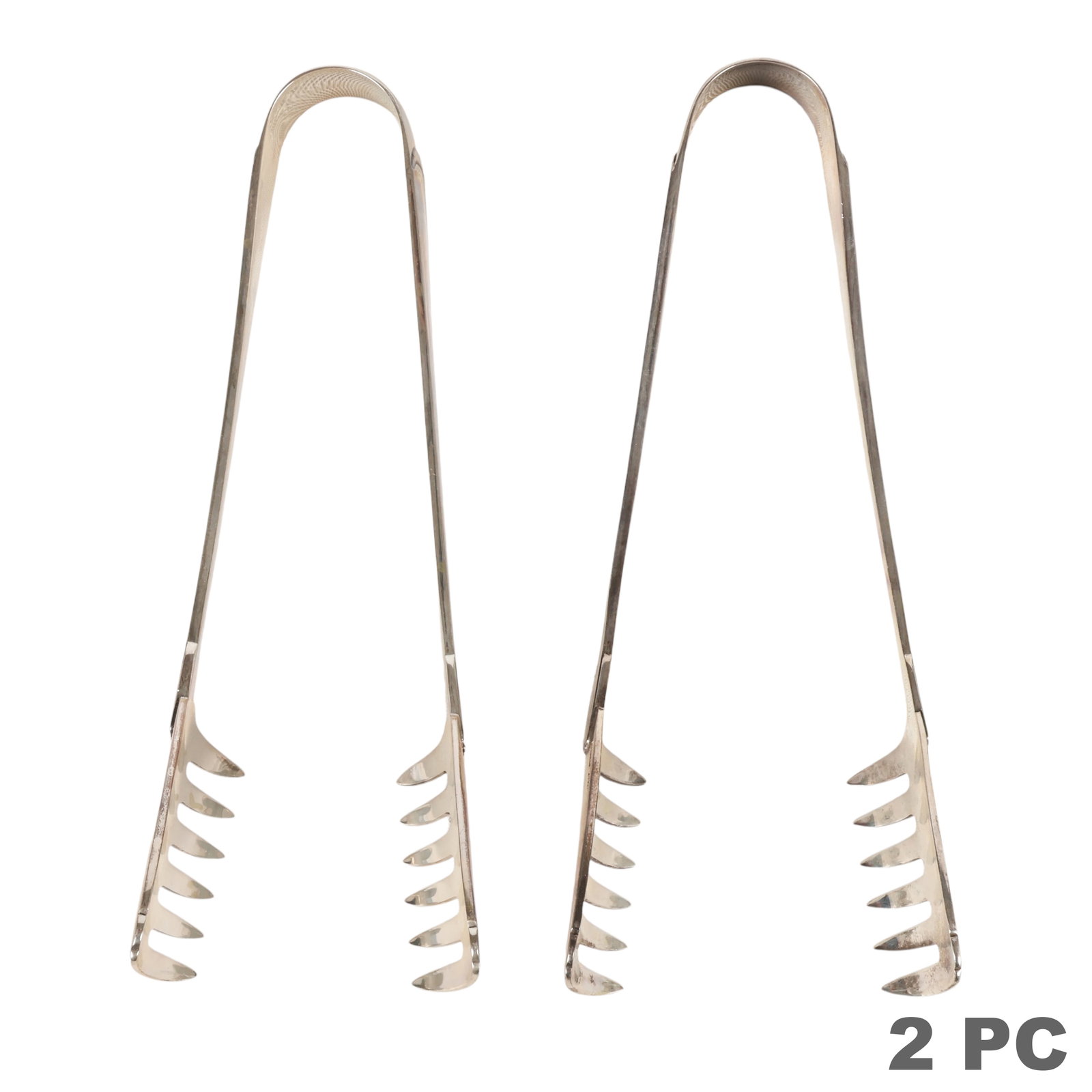 Buccellati Sterling Silver Asparagus Tongs 395g.: Pair of Buccellati sterling silver pasta serving tongs, each featuring a classic loop handle with fluted gripping ends. Both are marked "Buccellati Italy" and "925 Sterling." Combined approximate weig