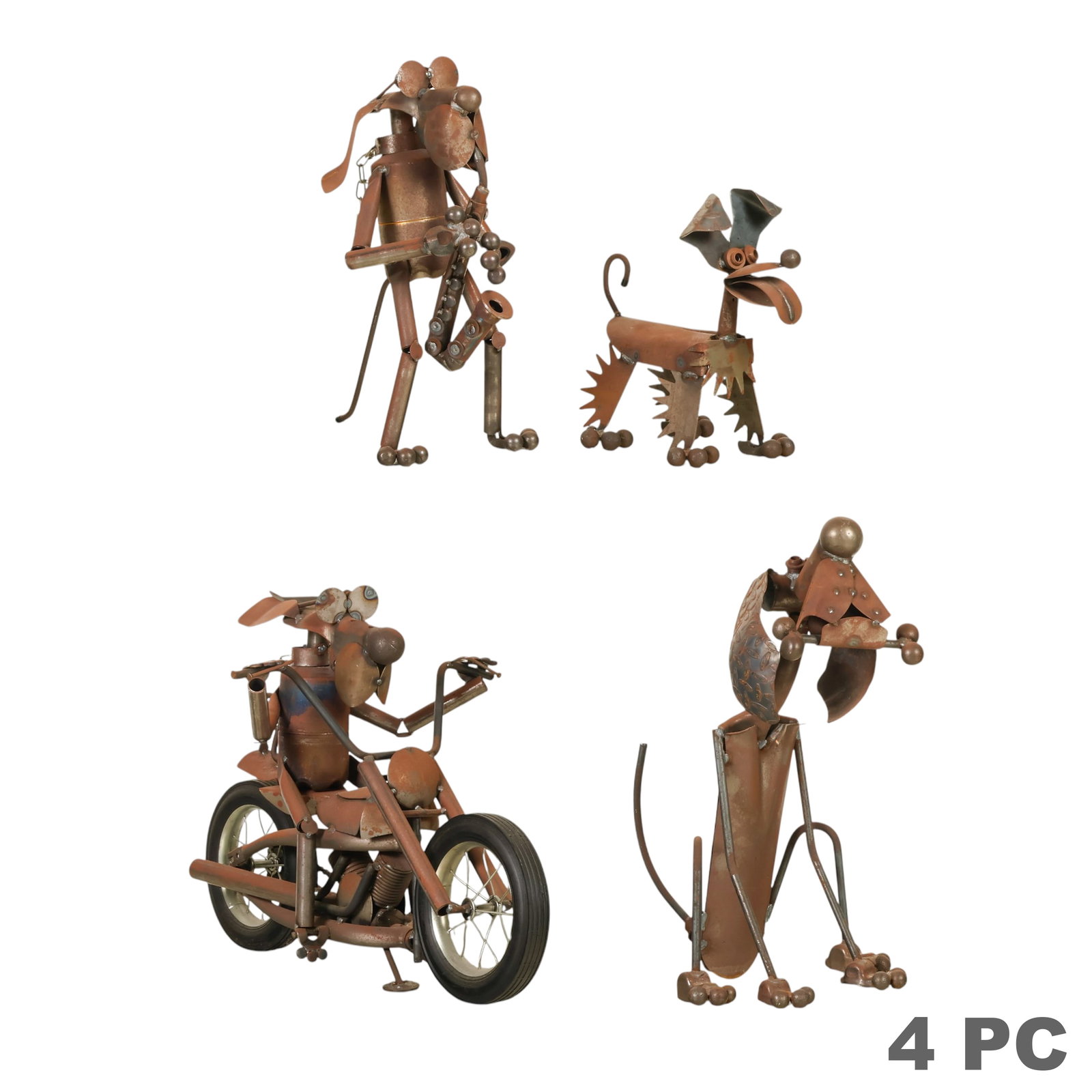 Welded Found Metal Folk Art Dog Sculptures 4pc LOT (1 of 6)