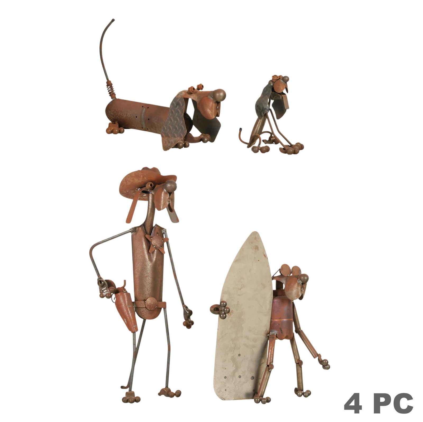 Welded Found Metal Folk Art Dog Sculptures 4pc LOT (1 of 6)