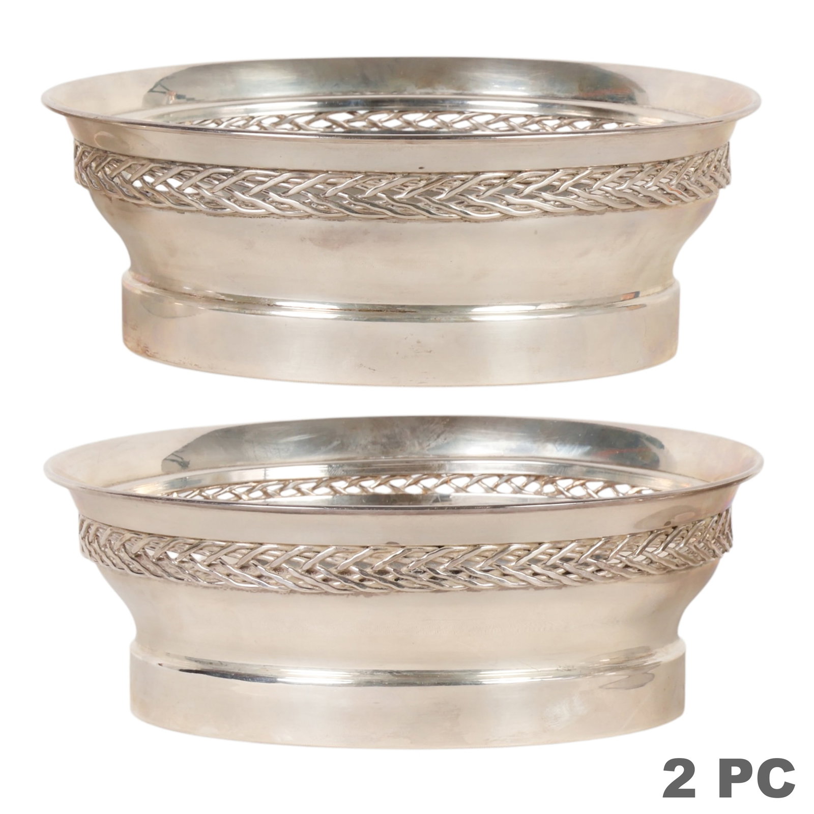 Cartier Pair Sterling Silver Wood Bottle Coasters (1 of 6)