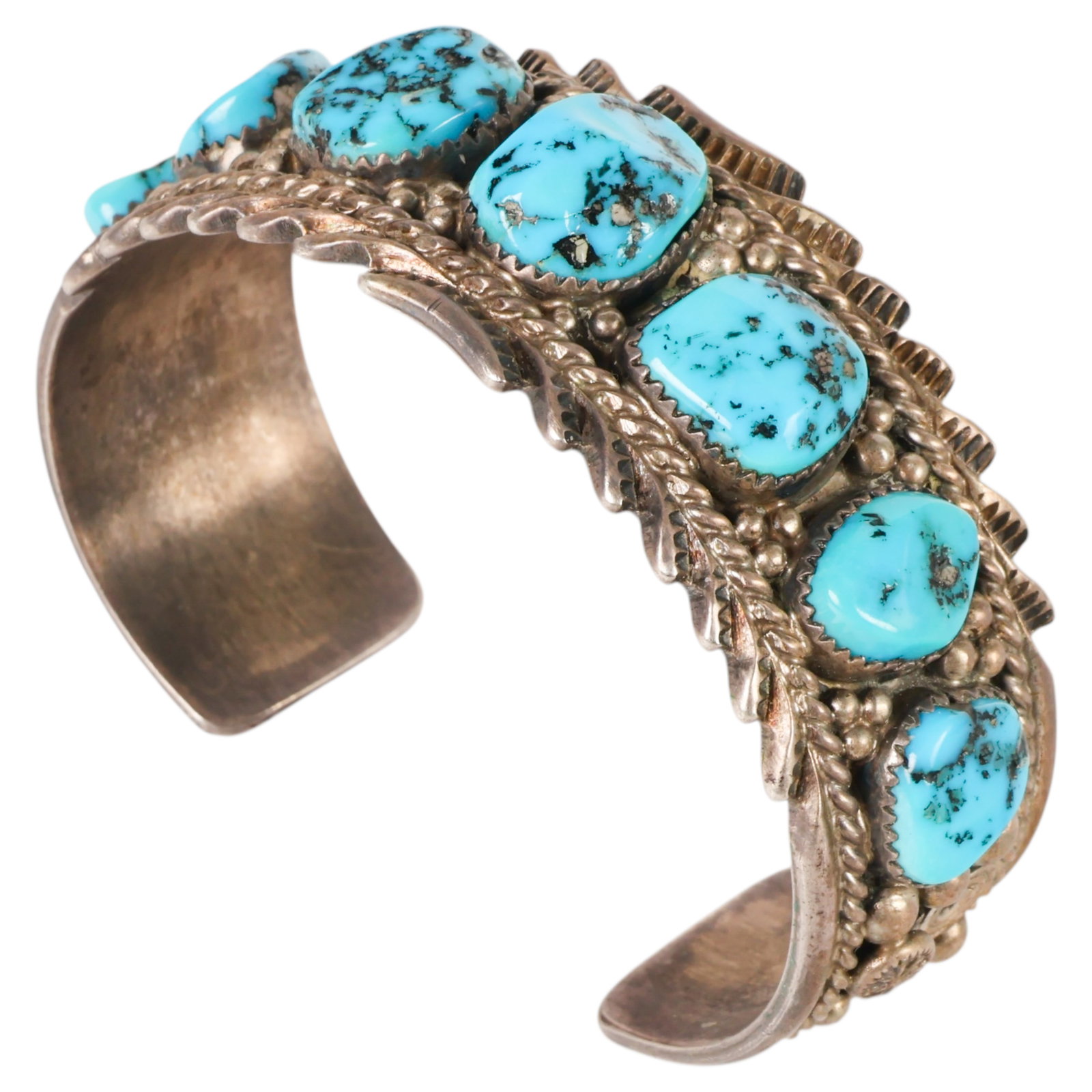 Navajo Sterling Silver Turquoise Cuff SIGNED R B (1 of 6)