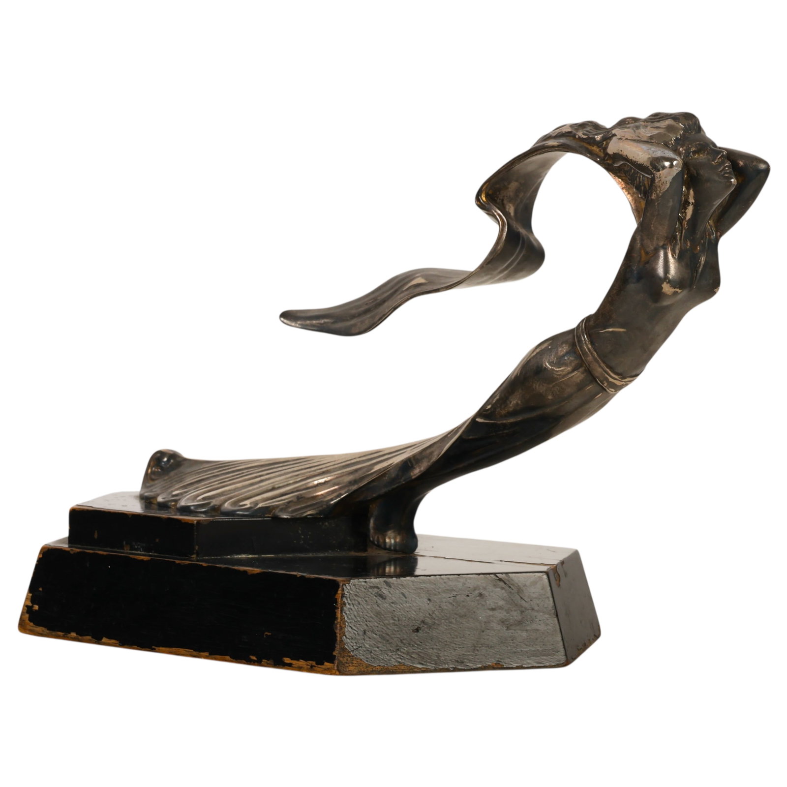 Cadillac Flying Goddess Vintage Car Hood Ornament: Cadillac Flying Goddess Art Deco style automobile hood ornament depicting a streamlined female figure with swept-back drapery symbolizing speed, elegance, and progress. Cast metal construction