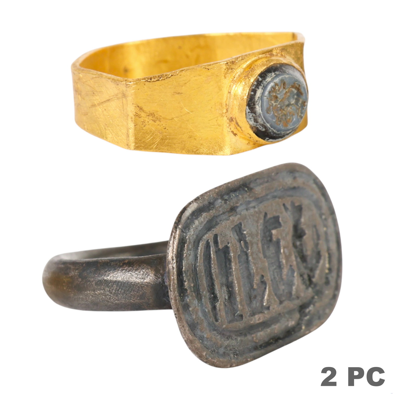 22K Gold Roman Ring and Egyptian Bronze Ring LOT (1 of 6)