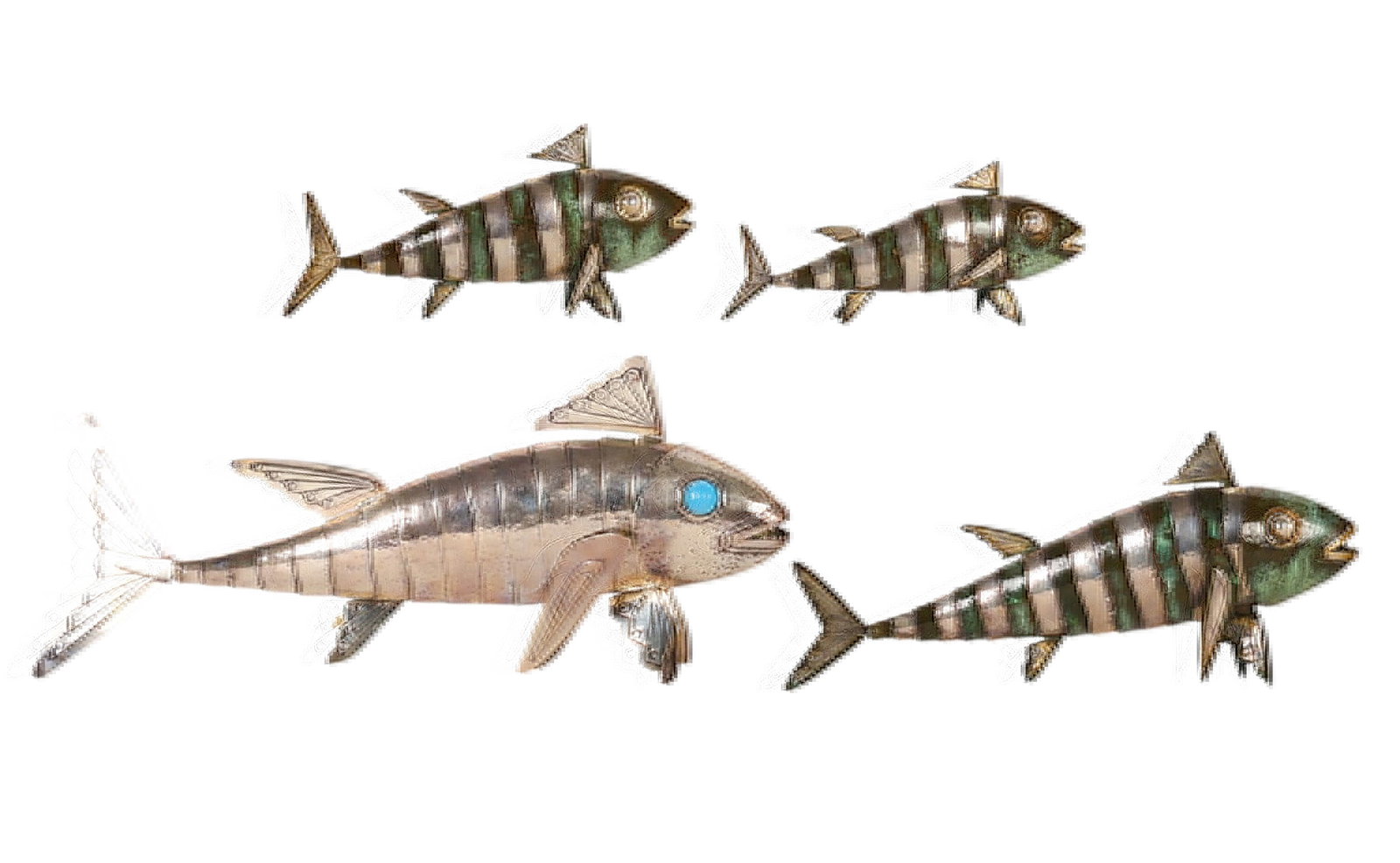 Sterling and Mixed Metal Articulated Fish 4pc LOT (1 of 6)