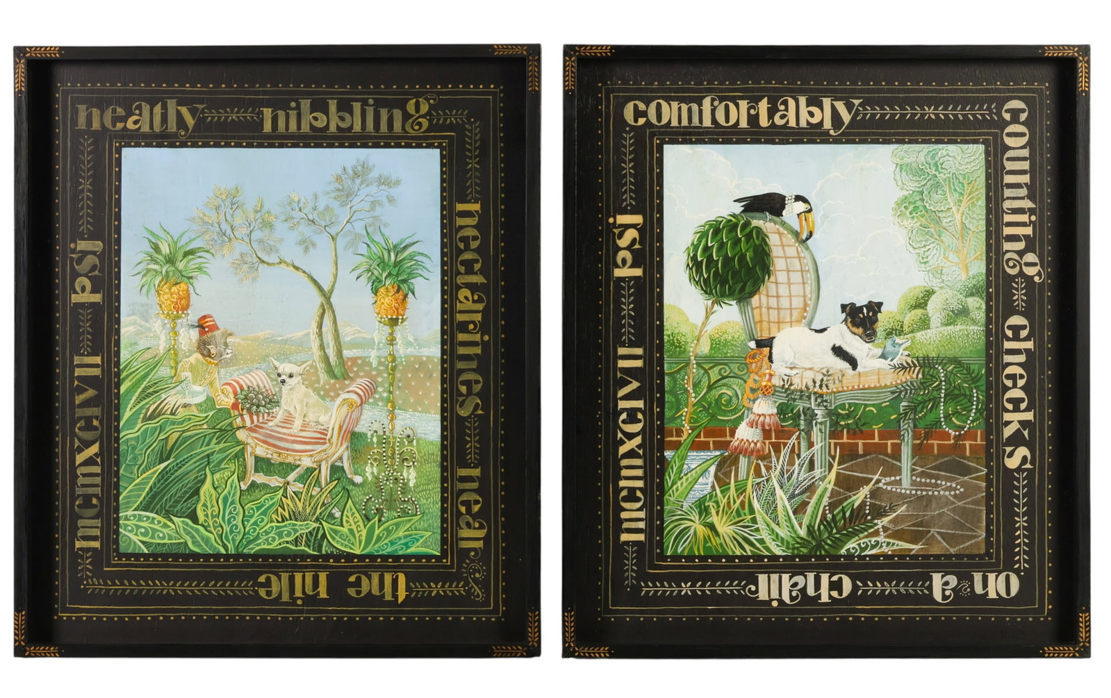 Whimsical LOT Chihuahua and Terrier Dog Paintings (1 of 8)
