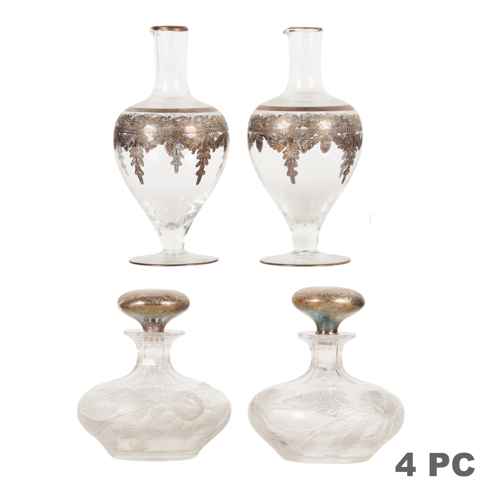 Hawkes Silver Top Bottle & Overlay Cruets 4pc LOT (1 of 7)