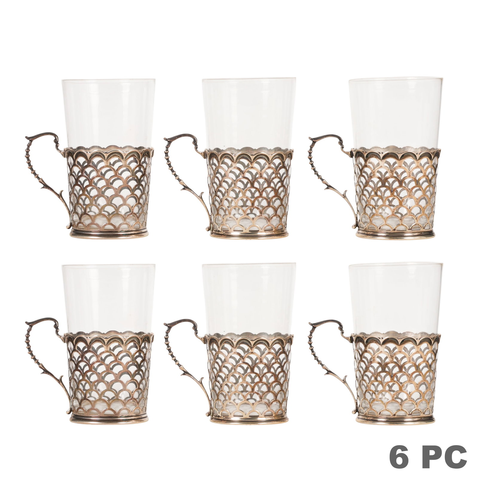 Mappin & Web Sterling & Glass Hot Tea Cups 6pc SET (1 of 6)