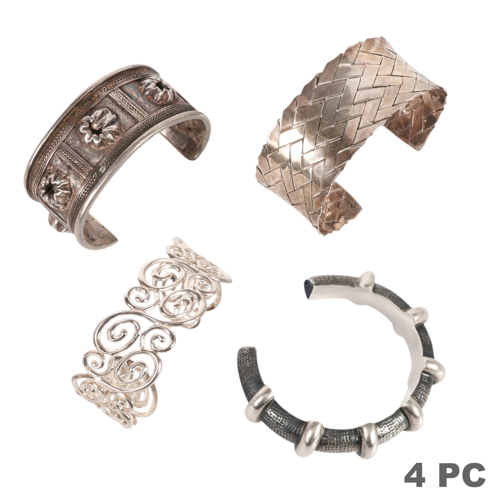 Sterling Silver Statement Bracelets 4pc LOT 187g (1 of 7)