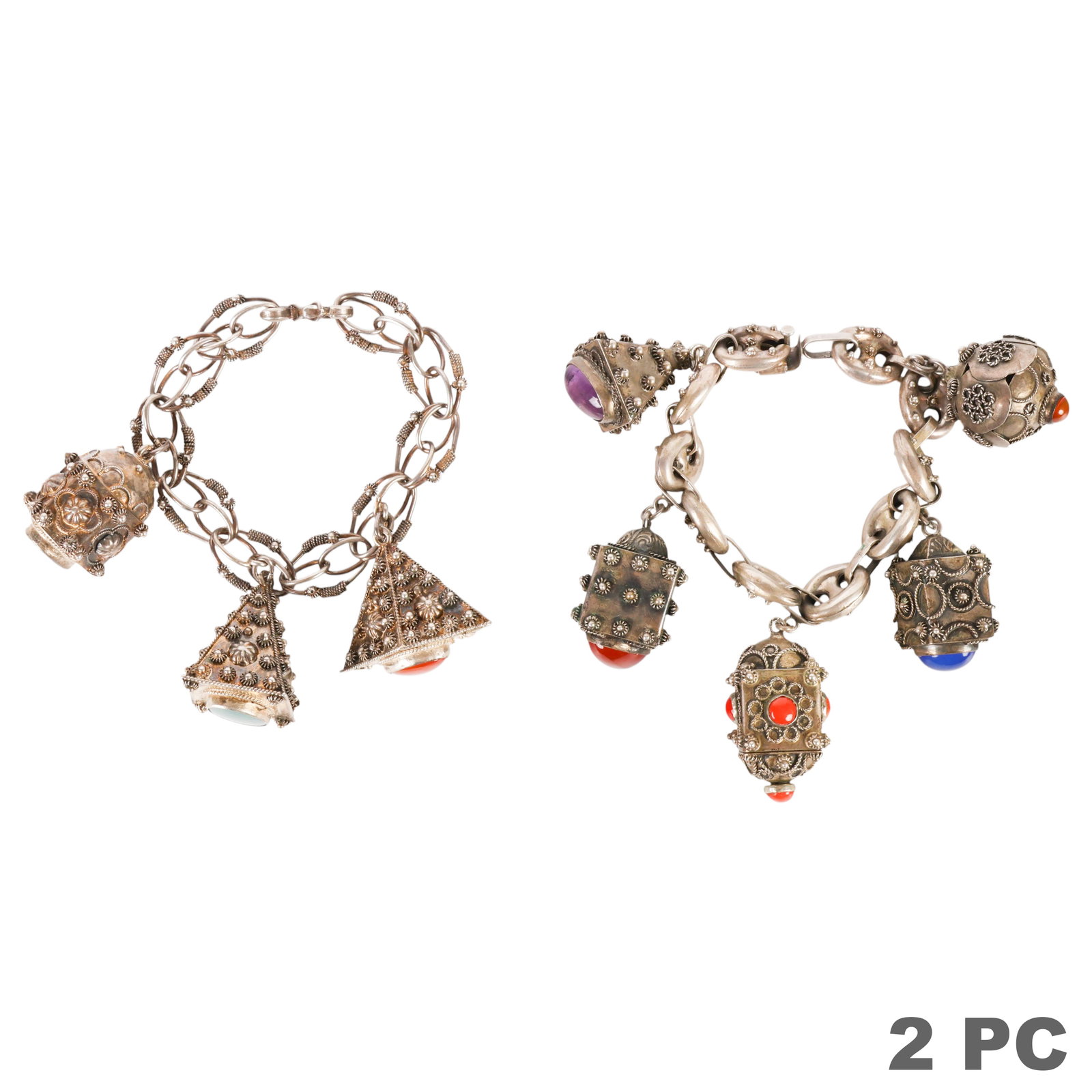 800 Silver Pr Italy Etruscan Charm Bracelets 114g (1 of 6)