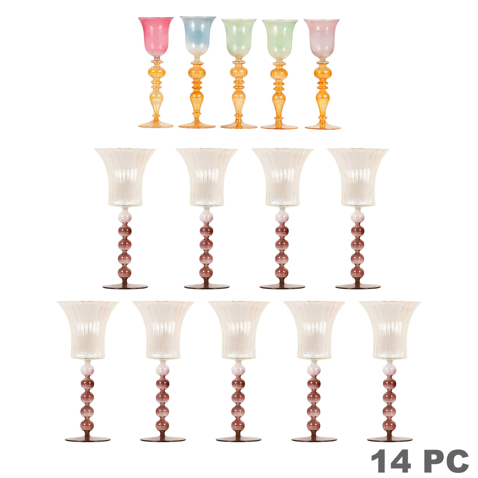 Venetian Murano Studio Art Glass Goblets 14pc LOT (1 of 8)