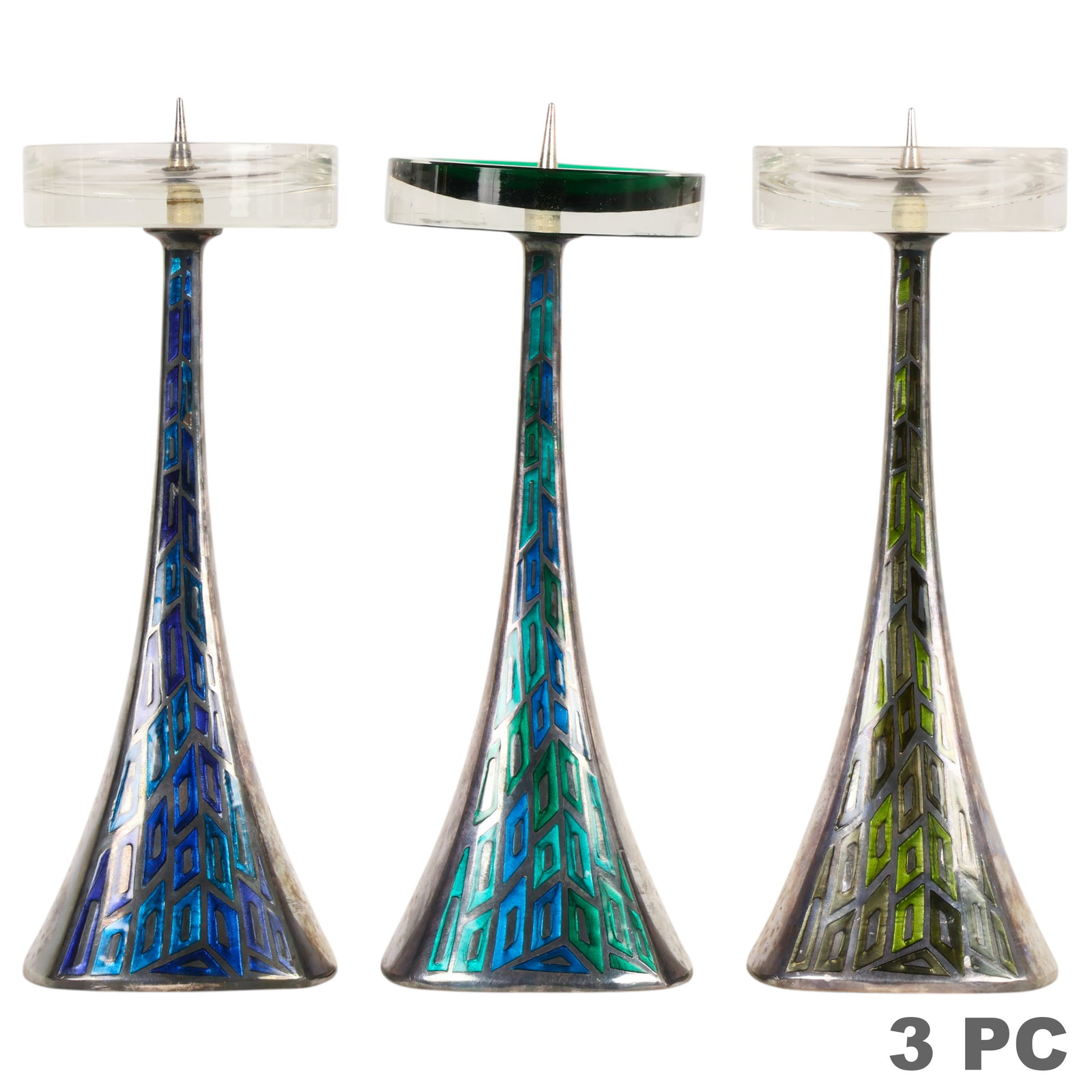 Vienna Secessionist Silver Glass Candlesticks LOT (1 of 6)