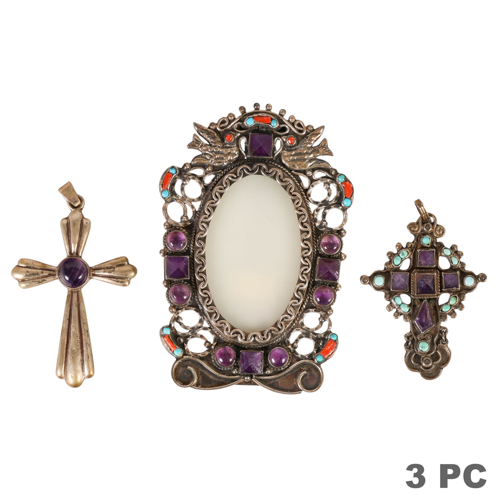 Sterling Silver Gemstone Frame and Cross 3pc LOT (1 of 6)