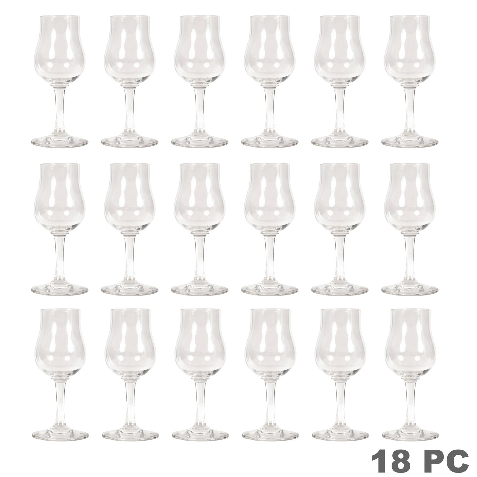 Baccarat Capri Optic Cordial Crystal Glasses 18pc: Baccarat set of eighteen crystal cordial or liqueur glasses in the Capri (Optic) pattern, each featuring a tulip-form bowl, optic-molded stem, and circular foot. Each signed "Baccarat" on the undersid