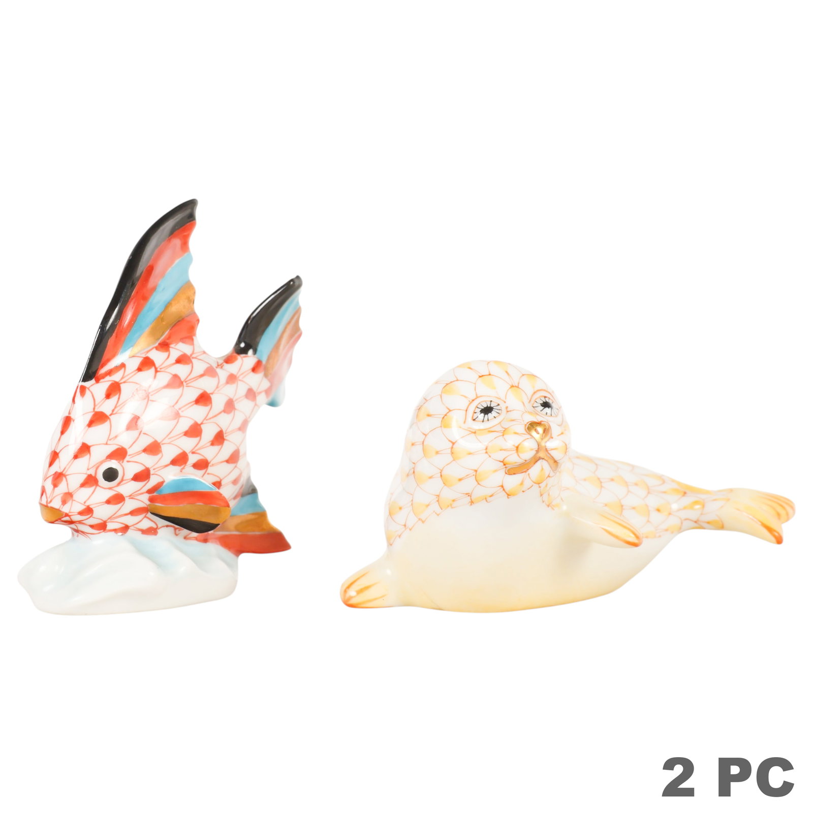 Herend Seal & Angel Fish Fishnet Figurines 2pc LOT (1 of 6)
