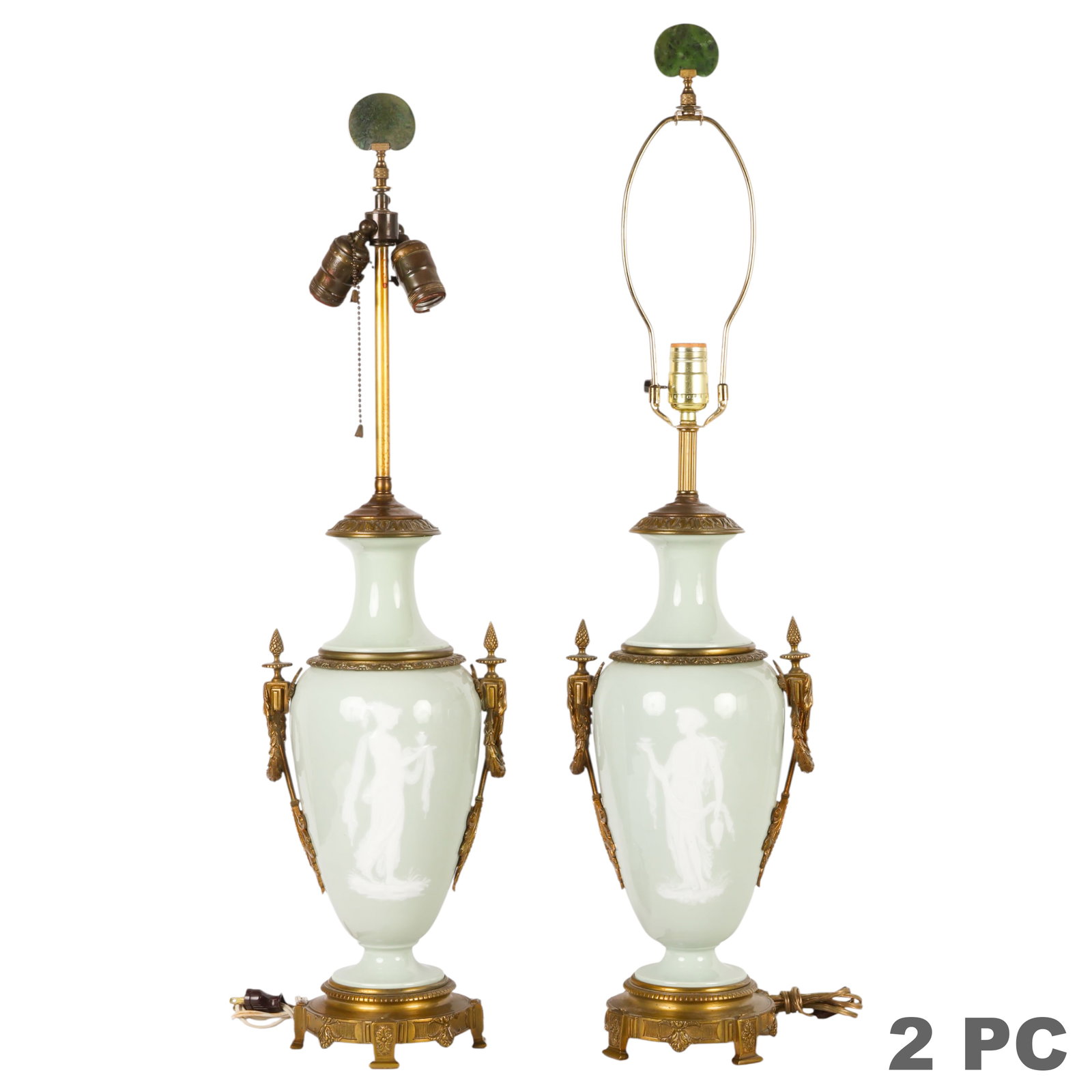 French Pair of Celadon Pat sur Pate Porcelain Lamp (1 of 6)