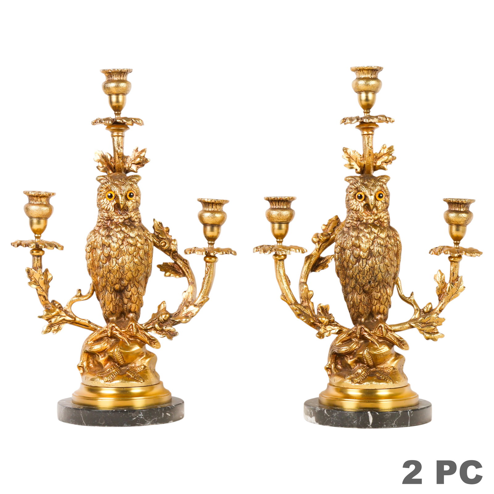 Gilt Pair of Figural Owl Three Light Candelabras (1 of 6)