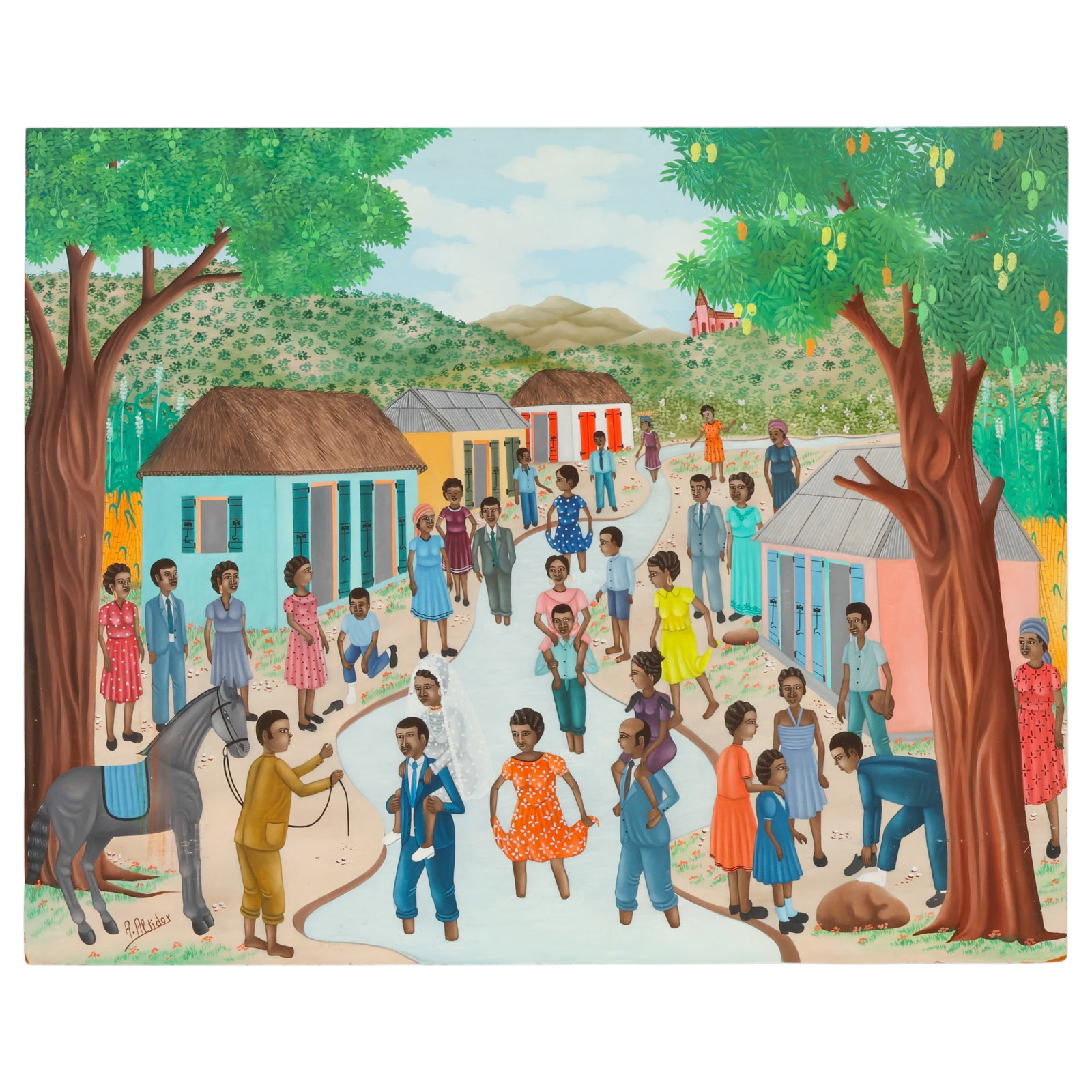 Alfred Altidor b.1952 Wedding Party Scene Painting (1 of 6)