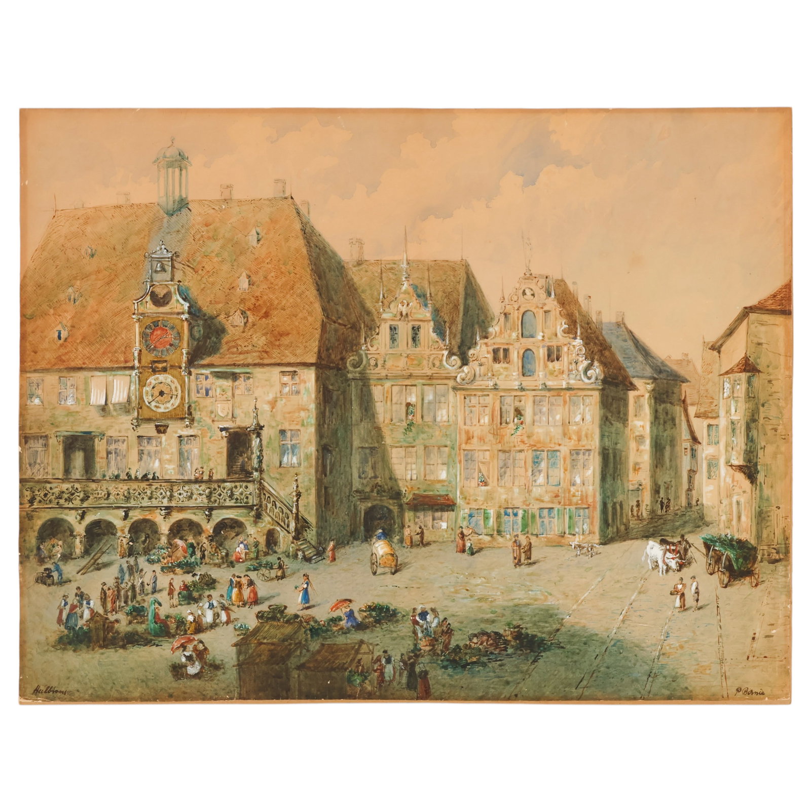 Antique Heilbronn Germany Market Square Painting (1 of 8)