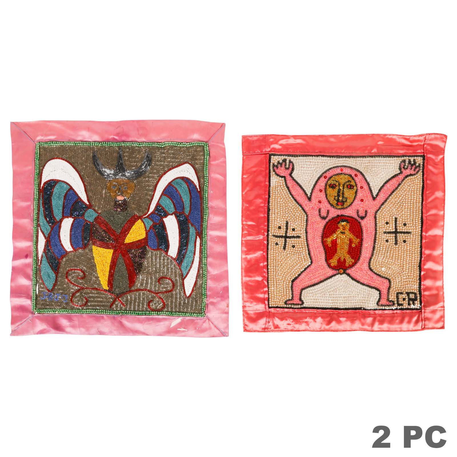 Vintage SIGNED Haitian Voodoo Beaded Flags LOT (1 of 7)