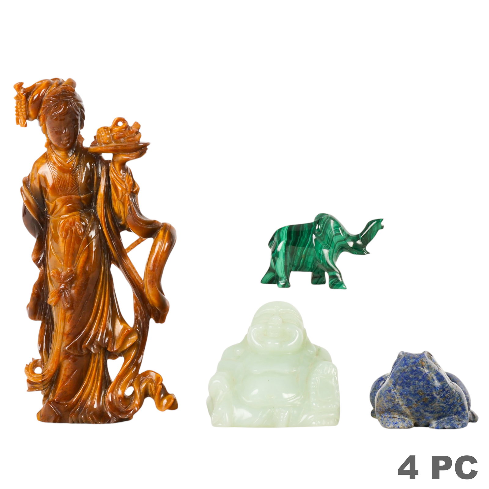 Chinese Carved Stone Figurines & Domed Display LOT (1 of 6)