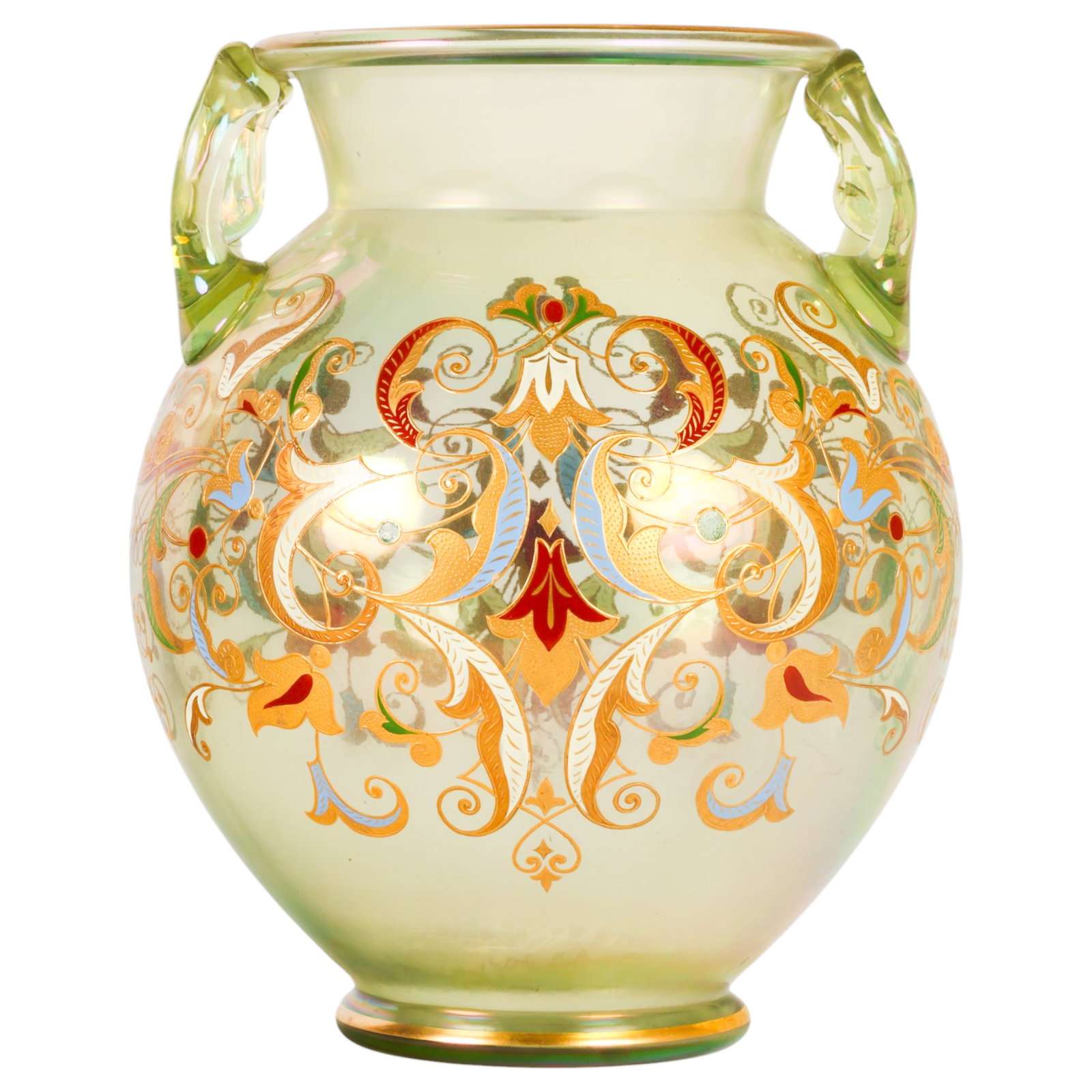 Antique Green Enameled Bohemian Style Glass Vase (1 of 6)