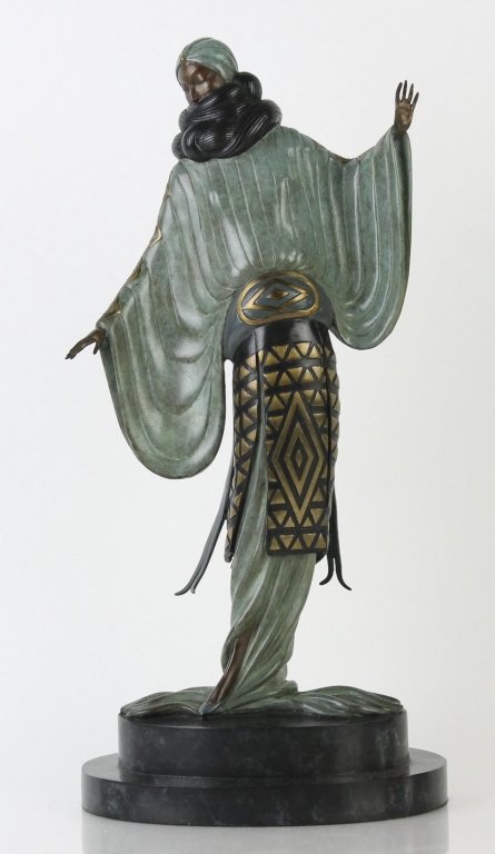 Signed Romain De Tirtoff Erte Evening Bronze Sculpture: Romain De Tirtoff Erte (1892-1990) Russian/French. "An Evening In 1921" Bronze Sculpture. Limited Edition 34/250. Marked On The Base. Measures Approximately 15 1/2" Height 7" Length. In House USA Ship
