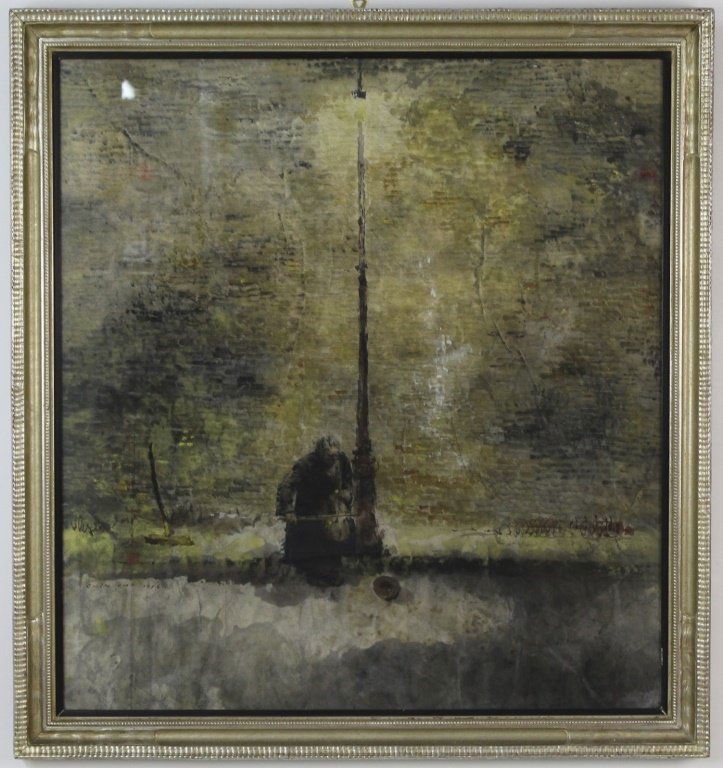 Chen Chi (1912-2005) China Violinist Original Painting: Chen Chi (1912-2005) Chinese Watercolor On Paper. Modernist Landscape Urban Imagery. Signed And Dated 1956 Lower Left. Image Size Measures Approximately 32" x 29 1/2". Frame Measures Approximately 37"