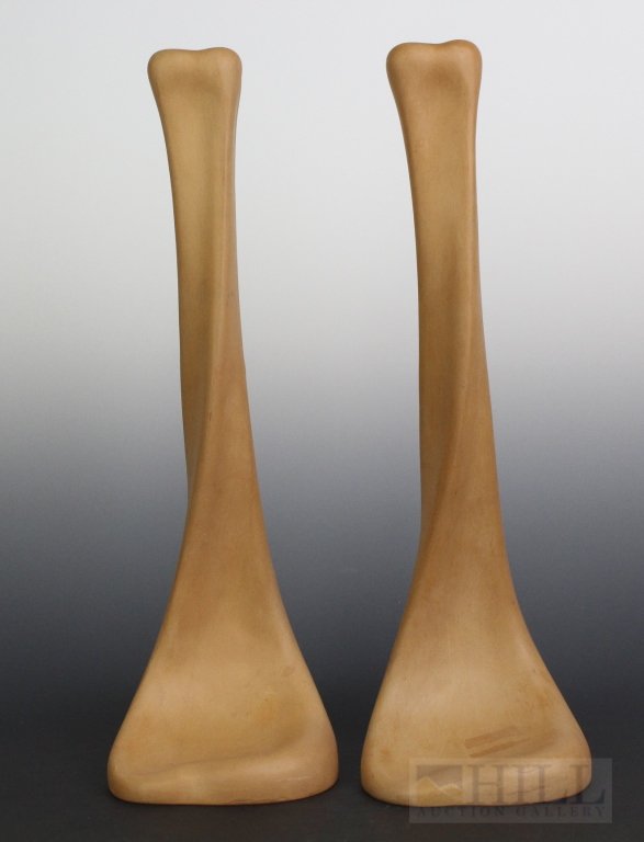2 Tiffany & Co. Elsa Peretti Bone Pottery Candlesticks: Tiffany & Co. Pottery Candlesticks Designed by Elsa Peretti. Each Measures Approximately 14 1/4" x 4 1/2". Marked E. Peretti For Tiffany Made Italy. In House USA Shipping $65 USD Plus Insurance.