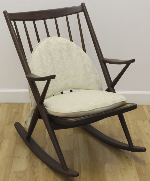Frank Reenskaug Danish Teak Rocker Rocking Chair Bramin: Frank Reenskaug Teak Rocker for Brahmin. Designed in 1958. Good classic example of Danish Mid Century Modern. Marked MADE IN DENMARK Measures 33" x 26 1/2". Local Pick Up Welcome, Will Not Ship Due to