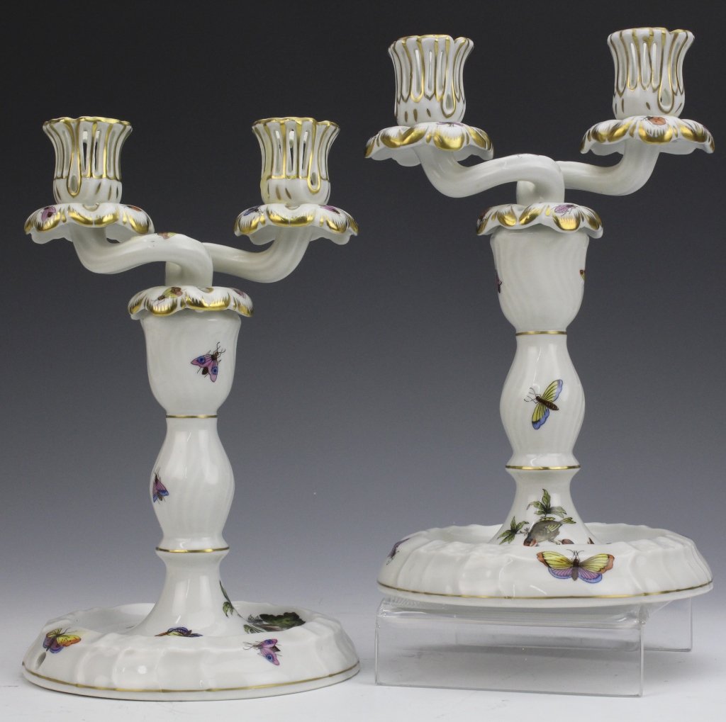 Pair Rothschild Bird Butterfly Herend Candlesticks (1 of 10)