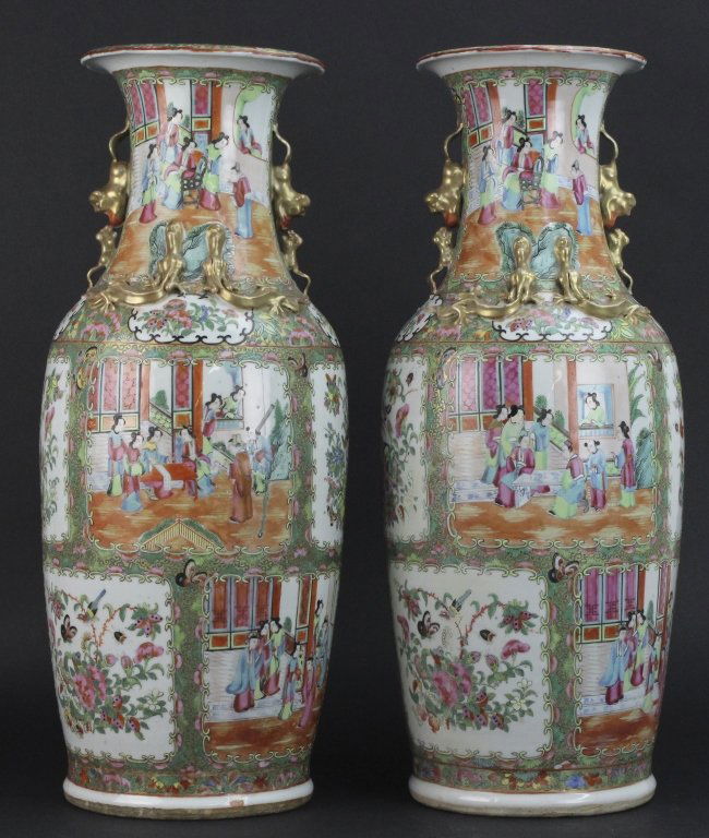 Pair Chinese Rose Medallion Porcelain Floor Vases (1 of 10)
