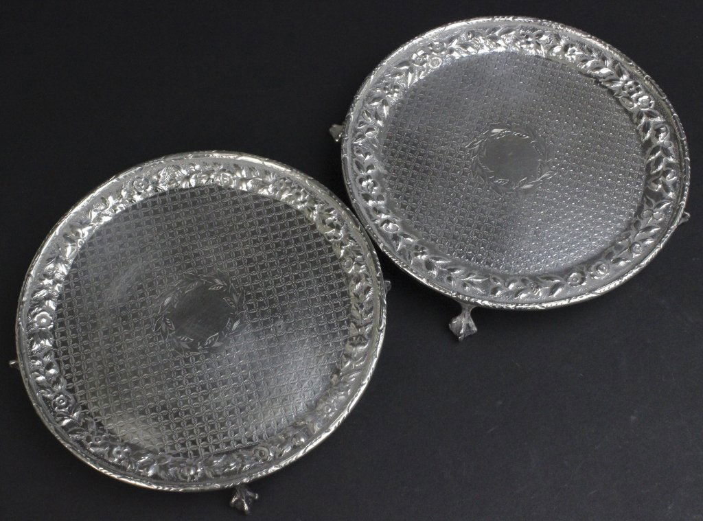 Pr Kirk & Son 19th C Silver Repousse Footed Plates (1 of 9)