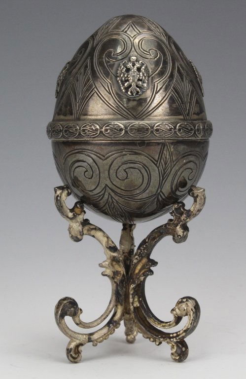 Russian 84 Silver Faberge Style Easter Egg w Stand (1 of 10)