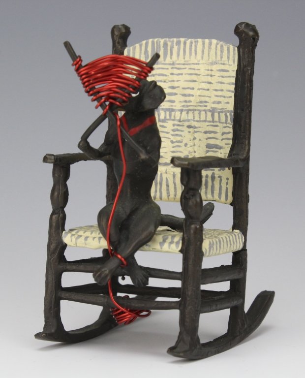 Austrian Bronze Dog in Chair Knitting Figurine (1 of 8)