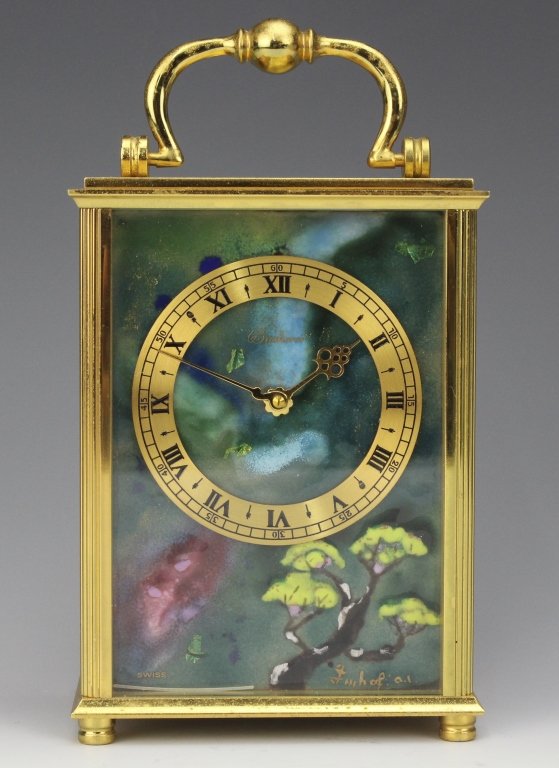 Imhof Enamel Bucherer Brass Carriage Clock (1 of 10)