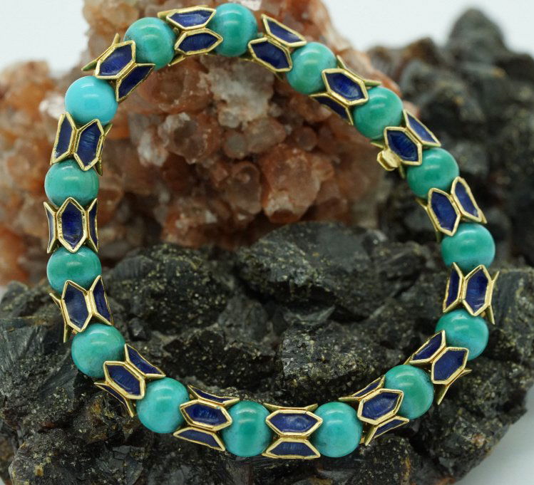 18k Persian Turquoise Deep Blue Enamel Bracelet (1 of 6)