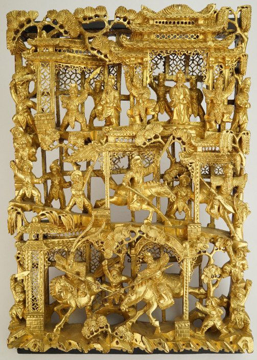 Chinese Carved Gold Gilt Battle Scene Wood Panel - May 25, 2016 | Hill