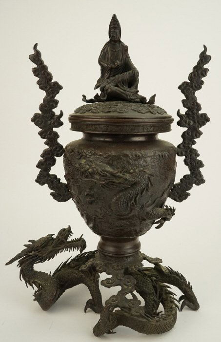 Ornate Chinese Bronze Dragon Footed Censor Statue (1 of 6)