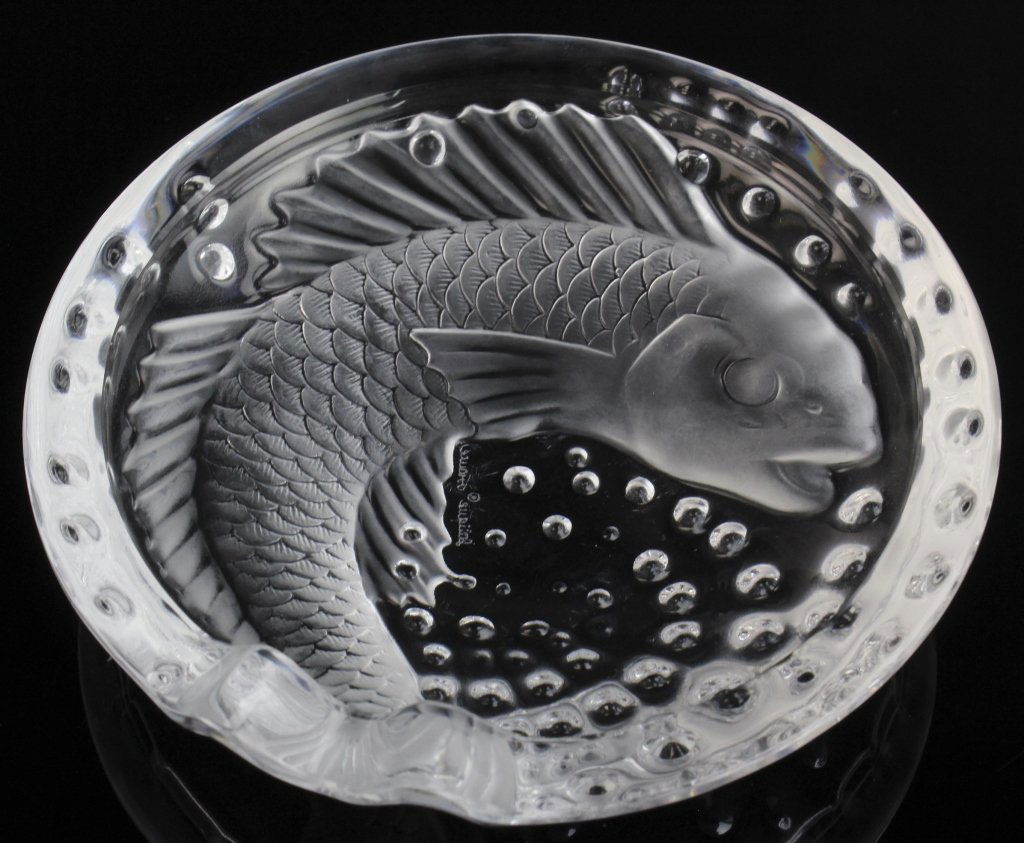 Lalique French Crystal Koi Fish Cigar Ashtray Dish (1 of 7)