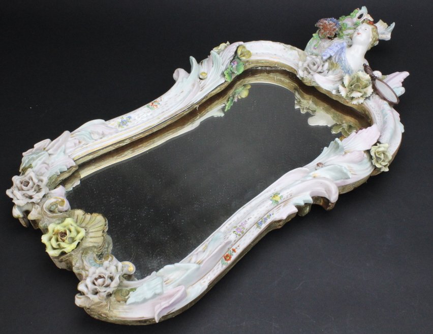 Antique German Dresden Porcelain Floral Mirror (1 of 8)