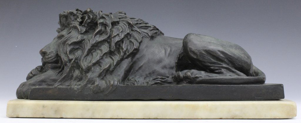 Bronze Statue of Recumbent Lion Marble Mounted (1 of 5)