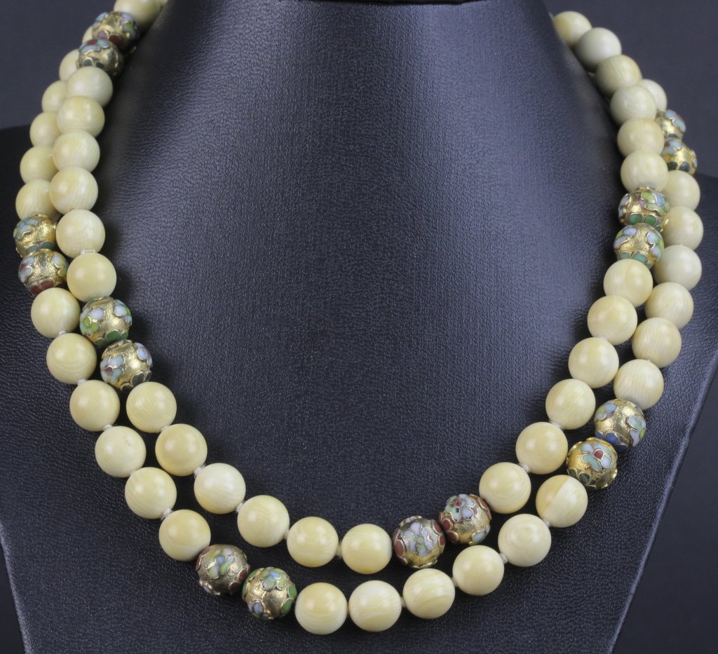 Chinese Ivory & Cloisonne Bead Necklace Bracelet (1 of 9)