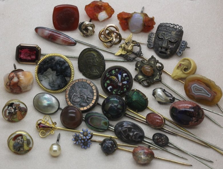 Vintage Lot 34 Unusual Gem Stick Pins & Tie Tacks (1 of 10)