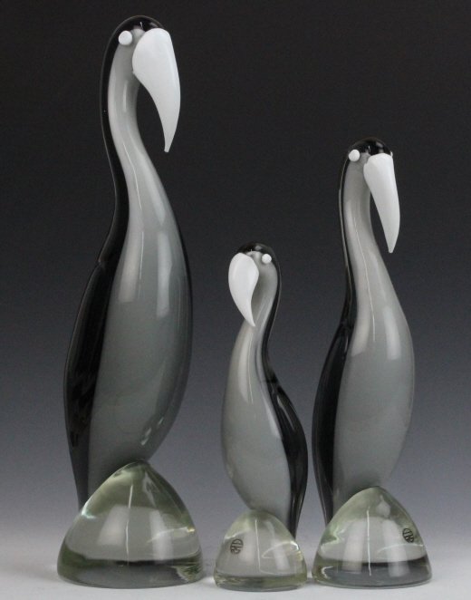 3 Pc Elio Raffaeli Murano Glass Stork Bird Statues (1 of 6)