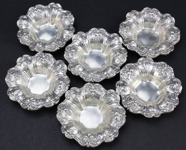 6 Reed & Barton Francis I Sterling Silver Nut Dish: Set of six nut dishes by Reed & Barton. Crafted of solid Sterling Silver. Features the Francis I pattern. Signed Reed & Barton X569 Francis I. Each measures approximately 3 1/2" Across. Total weight