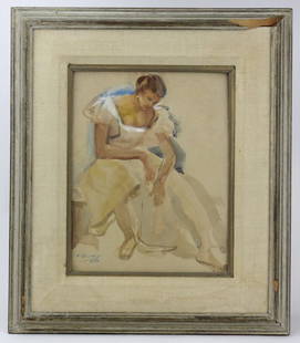 Joseph O'Malley 1903-1991 American Watercolor Painting: Joseph Melvin O'Malley (1903-1991) American. Seated Female Watercolor On Paper. Signed Lower Left. Titled On Verso In Pencil " Dancer At Rest". Work Measures Approximately 13 1/2" x 10 3/4". Frame